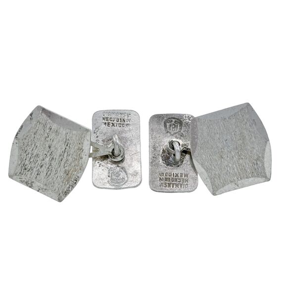 Vintage Southwest Mexico Taxco Diamans Brushed Sterling Silver 925 Cufflinks - Picture 2 of 5